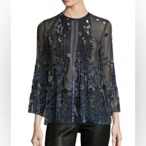 [ELIE TAHARI] Orion Sheer Bell-Sleeve Floral Blouse